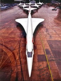 7 Concordes on the ground at BA Base LHR 2002 ..16x12 Signed by Captain Mike Bannister and Photographer Adrian Meredith