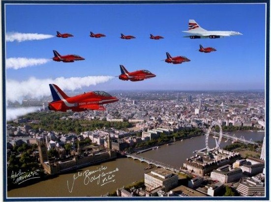 CONCORDE & RED ARROWS 16X12 HAND SIGNED PHOTOGRAPH QUEENS JUBILEE FLYPAST
